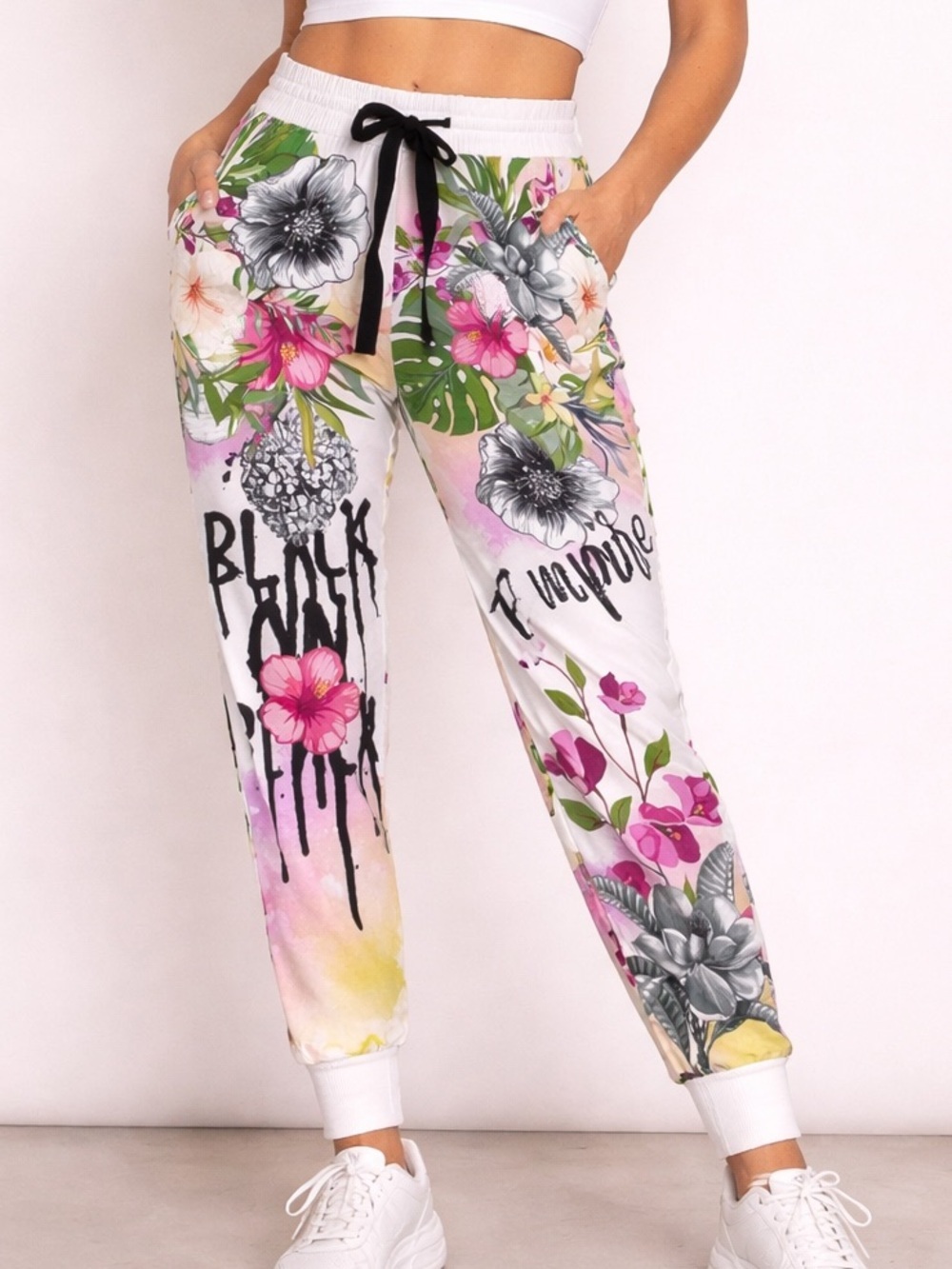 Womens Gigi Moda Floral Print Dreasy White Floral Jogger Tropical Artsy Sz Small - Picture 6 of 6
